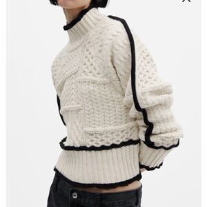Mango Cream and Black Cable Knit Turtleneck Sweater